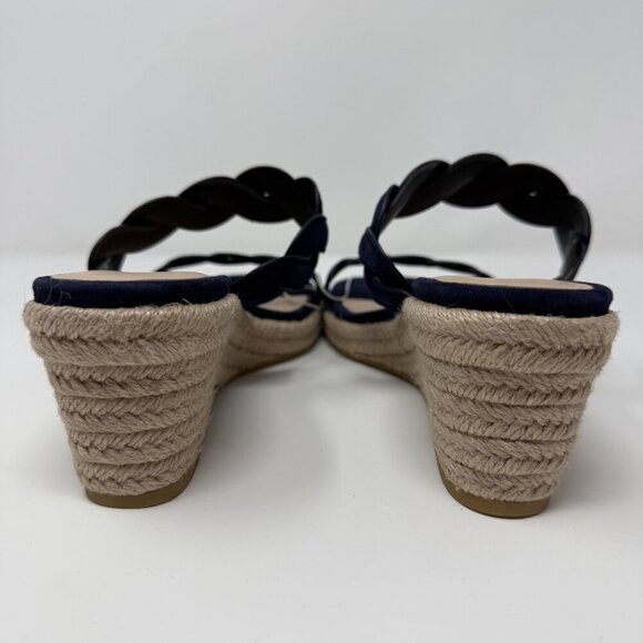 Stuart Weitzman Twistie Flat Sandals Open Toe Wedge Heels Women's 7 Navy NWOB - Picture 6 of 9